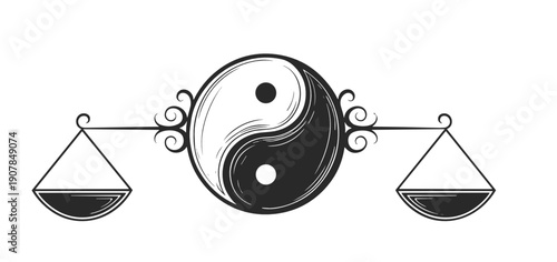 Yin yang and scales decorative divider for balance-themed design