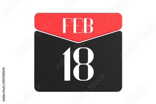 18 February calendar single day, week vector, illustration icon. white, red, black, and white color background calendar page vector for of the month February 18