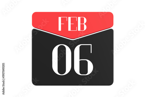 6 February calendar single day, week vector, illustration icon. white, red, black, and white color background calendar page vector for of the month February 6