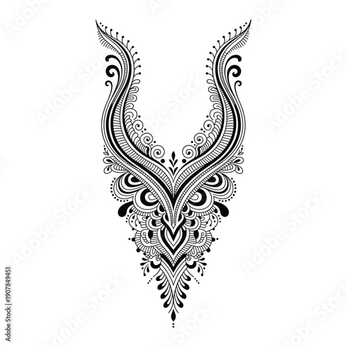Intricate Black and White Neckline Henna