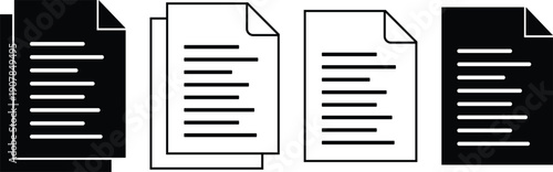 Minimalist black and white document icons collection