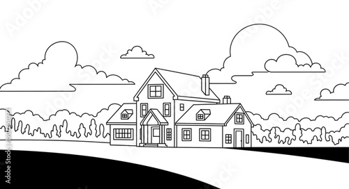 Outline illustration of a large family house with multiple windows and a front porch.