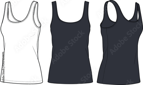 women,tank,top,sleeveless,shirt,apparel,vector,illustration,clothing,fashion,casual,vest,garment,design,mockup,template,isolated,front,side,view