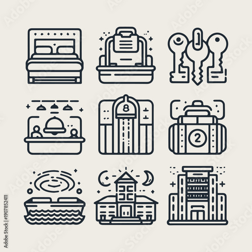 Icon set Hotel elements icon set vector