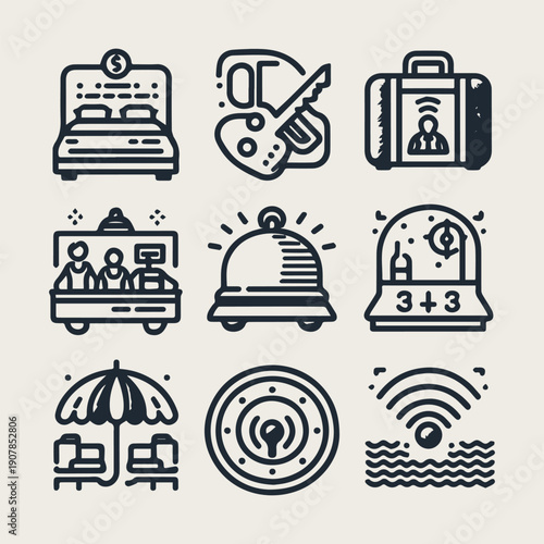 Icon set Hotel elements icon set vector