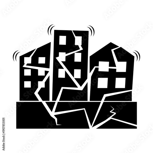 earthquake icon, damaged building earthquake effect vector