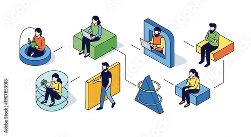 Vector illustration set of cartoon business people in different poses and work situations