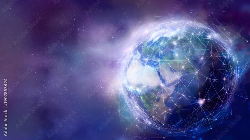 Naklejka premium Futuristic Earth Digital Network Innovation Serene Planetary Connection Creative Stock Illustration