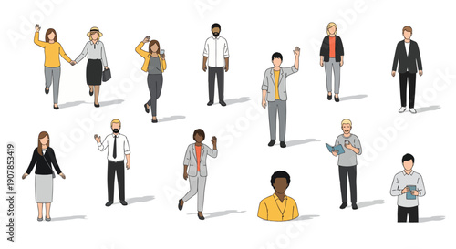 Set of business people silhouettes standing together as a professional team in an office concept illustration