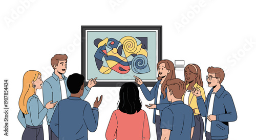 Group Viewing Abstract Art Piece in Gallery