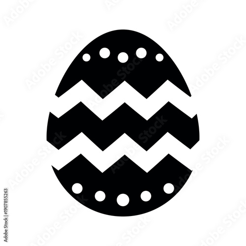 Black and white minimalist Easter egg with decorative pattern. Suitable for web, apps, social media and print design.