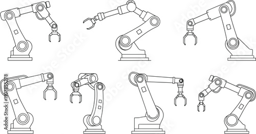 Minimal industrial robot arm positions vector set isolated EPS10