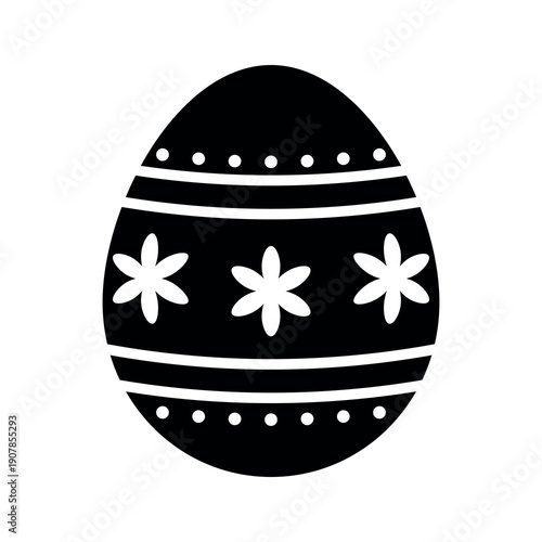 Black and white minimalist Easter egg with decorative pattern. Suitable for web, apps, social media and print design.