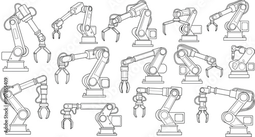 Factory automation robot manipulator vector illustration set EPS10