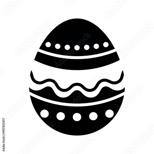 Black and white minimalist Easter egg with decorative pattern. Suitable for web, apps, social media and print design.