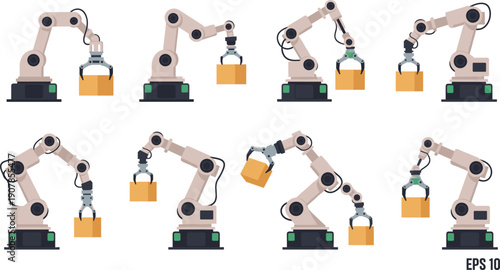 Industrial assembly robot arms vector set isolated EPS10