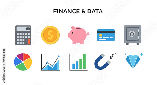 Finance and Data icons arranged in two rows under a bold title