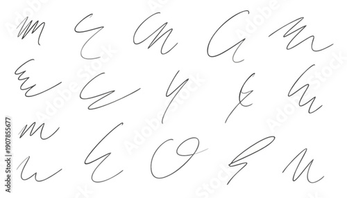 Diverse collection of abstract hand-drawn scribbles and fluid lines, ideal for adding unique graphic texture, spontaneous energy, or artistic flair to various design projects and creative compositions