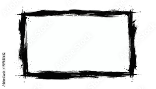 Artistic rectangular frame featuring a bold, textured brushstroke design with rough edges and subtle ink splatters, creating a distinct grunge aesthetic for creative projects and visual enhancements