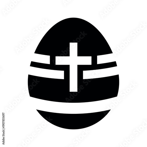 Black and white minimalist Easter egg with decorative pattern. Suitable for web, apps, social media and print design.