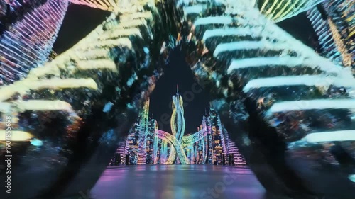 Wallpaper Mural Futuristic Cityscape At Night With Colorful Illuminated Buildings And Neon Lights Torontodigital.ca