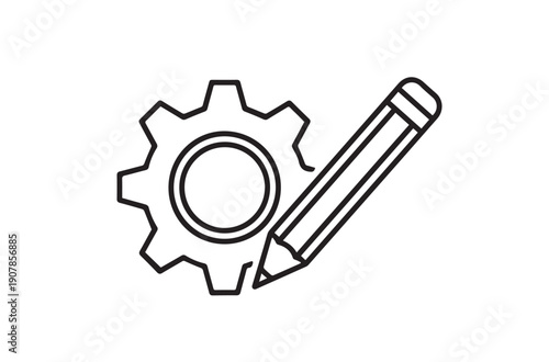 Gear and pencil icon for engineering and design
