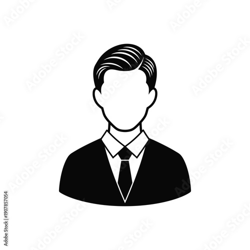 Black vector illustration of a faceless businessman in suit and tie, isolated on transparent background, png