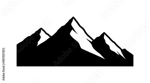 Mountain range silhouette, black mountain peaks, snow capped mountains, landscape icon