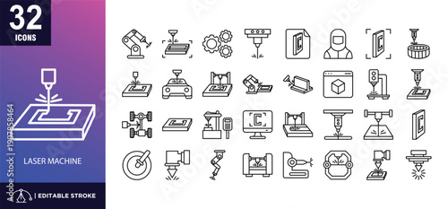 Laser Machine Line Icon Set