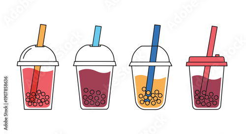 Bubble Tea Line art filed color clean design