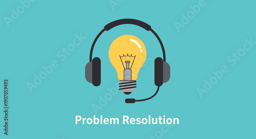 A creative illustration featuring a glowing light bulb wearing headphones, symbolizing innovative ideas, creative thinking, and audio inspiration. The bold colors and simple design create a modern and