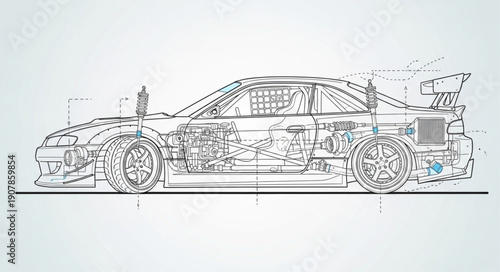 Detailed Blueprint of a Sports Car.