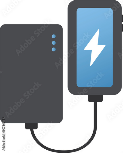スマートフォン充電中のモバイルバッテリーのフラットイラスト