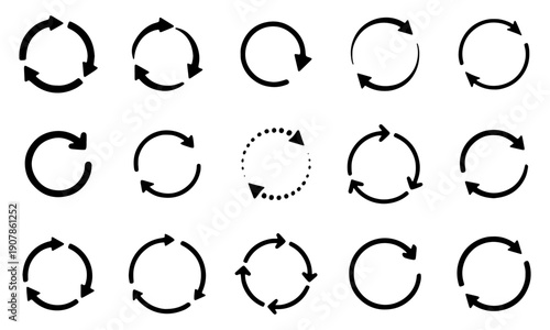 Circle arrows. Arrows. Black loading arrows set. Refresh, reload symbol. Vector elements