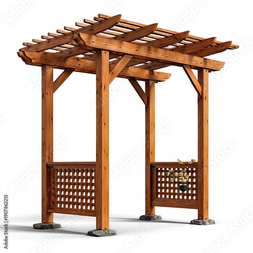 Wooden garden arbor with lattice sides