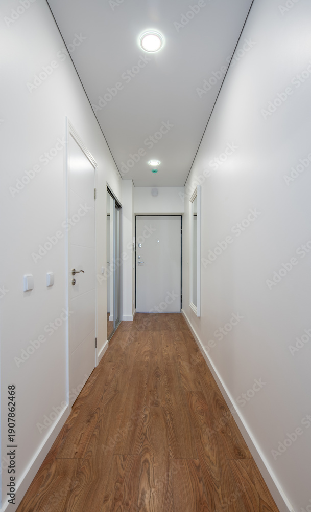 custom made wallpaper toronto digitalModern Minimalist Home Hallway Interior with Wooden Flooring and White Walls