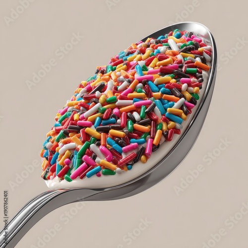 Creamy spoon piled high with colorful candy sprinkles