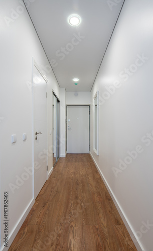 Wallpaper Mural Modern Minimalist Home Hallway Interior with Wooden Flooring and White Walls Torontodigital.ca