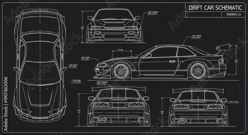 Detailed Blueprint of a Sports Car.