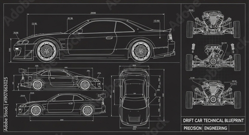 Detailed Blueprint of a Sports Car.