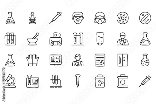 Medical experiment thin line symbol collection