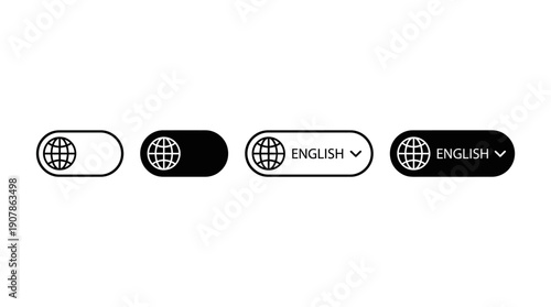 Four different toggle buttons for language selection with globe icon.