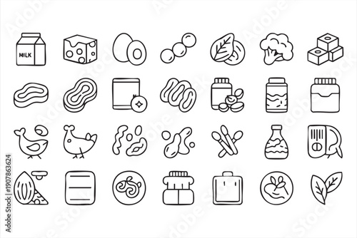 Nutrition and fitness thin line symbol collection