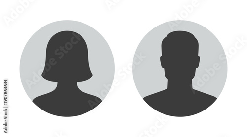 Silhouette icons of a man and woman in circular frames.