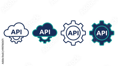 API icons with cloud and gear symbols representing application programming interface.