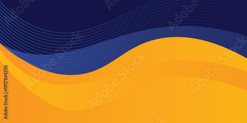 Abstract blue and yellow wave wide background banner curve element with line blue pettern space for text and message design. Eps 10