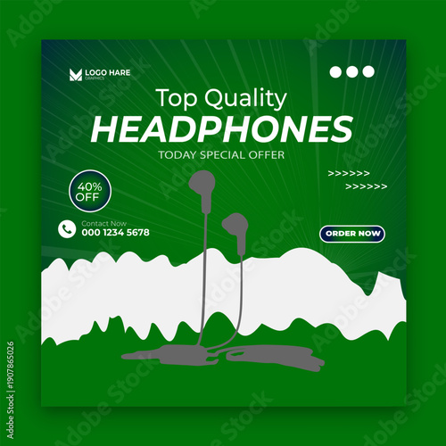 Top Quality Headphones Social Media Post Banner Design.