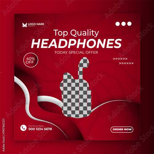 Top Quality Headphones Social Media Post Banner Design.