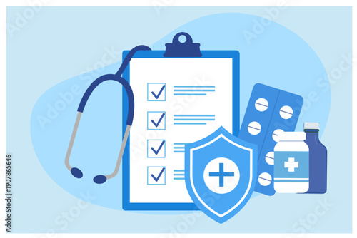 health checklist, medical check up report vector illustration