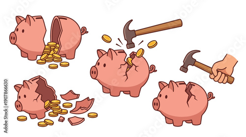 Breaking Piggy Banks with a Hammer to Release Coins.